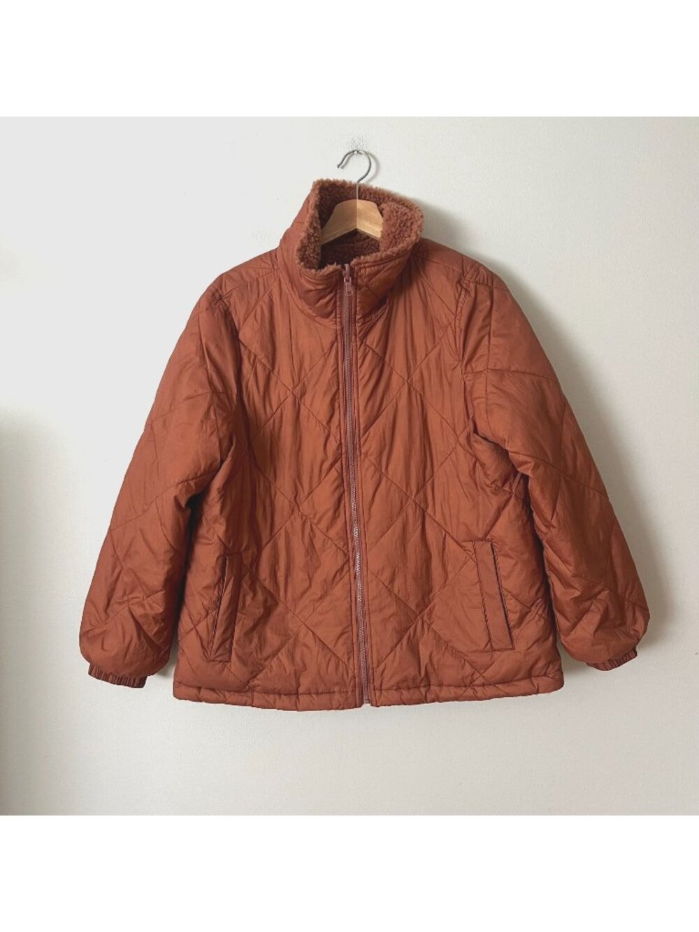 Madewell Reversible Sherpa Puffer Jacket Warm Umber Women's Size Medium